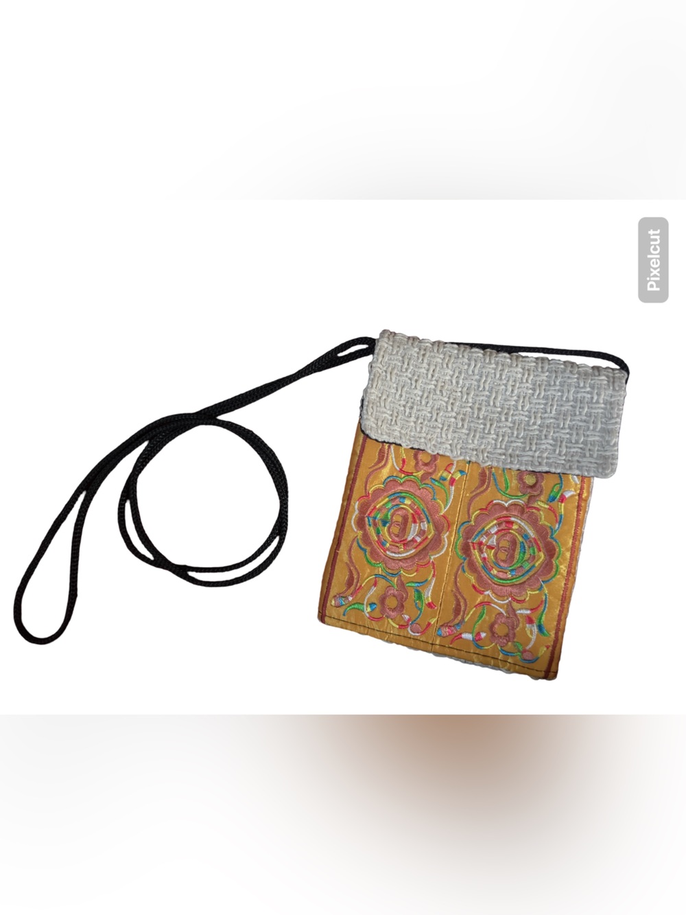 Embroidered Yellow Crossbody Bag with Woven Accent